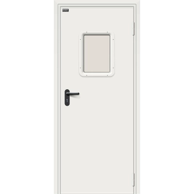 Дверь противопожарная с окном, металлическая EI60 серый ral 7035