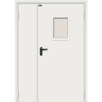 Дверь противопожарная двупольная с окном, металлическая EI60 ral 7035