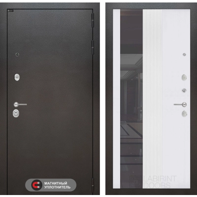 Входная дверь SILVER с Зеркалом 32 тонированным - Белый рельеф софт