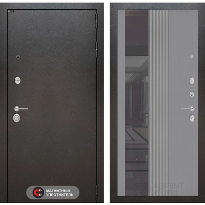 Входная дверь SILVER с Зеркалом 32 тонированным - Серый рельеф софт