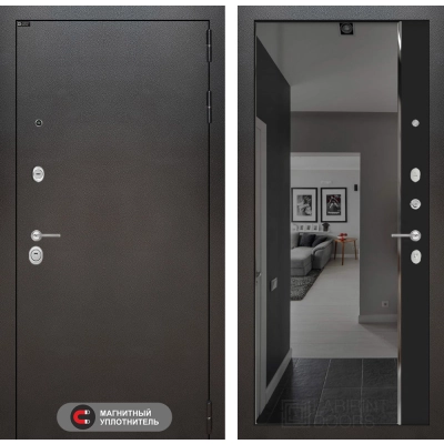 Входная дверь SILVER с зеркалом Панорама с тонировкой - Черный кварц