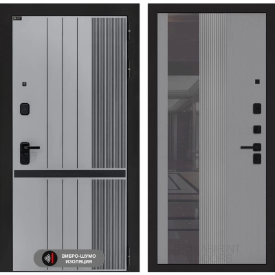Входная дверь SKYLAB с Зеркалом 32 тонированным - Серый рельеф софт