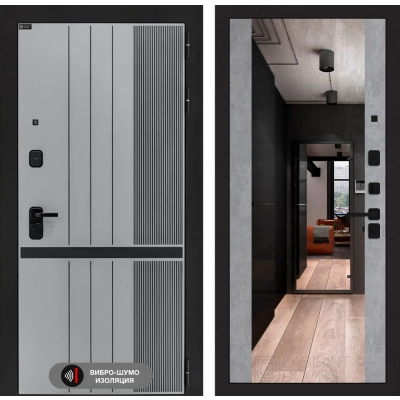 Входная дверь SKYLAB с Зеркалом Максимум - Бетон светлый