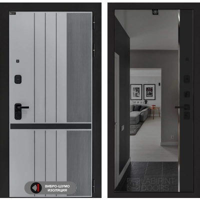 Входная дверь SKYLAB с зеркалом Панорама с тонировкой - Черный кварц