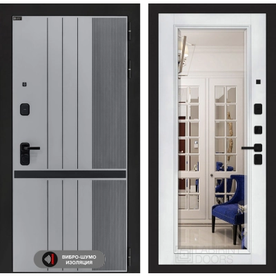 Входная дверь SKYLAB с Зеркалом Фацет - Белый софт