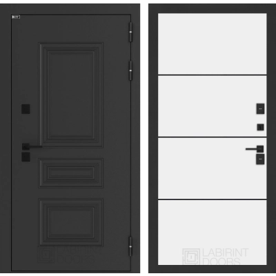 Входная дверь Аляска Лайт 25 - Белый софт, черный молдинг