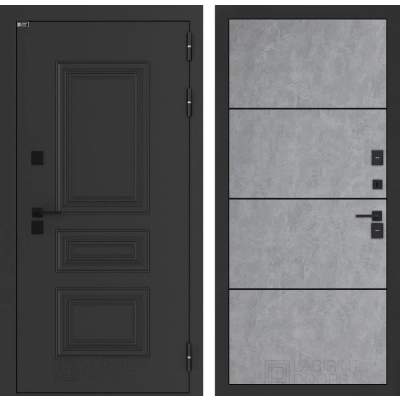 Входная дверь Аляска Лайт 25 - Бетон светлый, черный молдинг