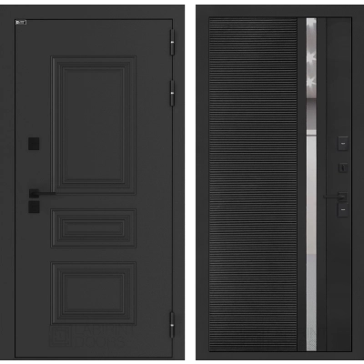 Входная дверь Аляска Лайт 31 - Черный кварц, зеркальная вставка с тонировкой