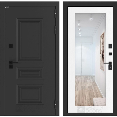 Входная дверь Аляска Лайт с Зеркалом 18 - Белое дерево