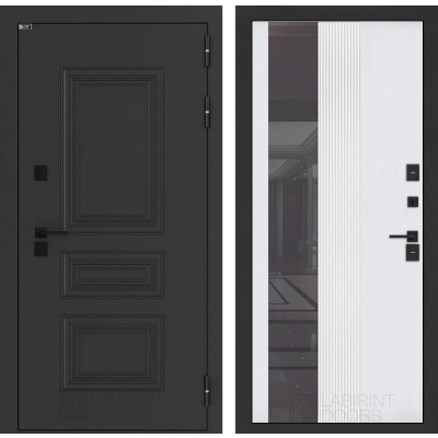 Входная дверь Аляска Лайт с Зеркалом 32 тонированным - Белый рельеф софт