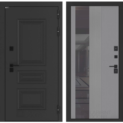 Входная дверь Аляска Лайт с Зеркалом 32 тонированным - Серый рельеф софт