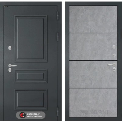 Входная дверь Атлантик 25 - Бетон светлый, черный молдинг