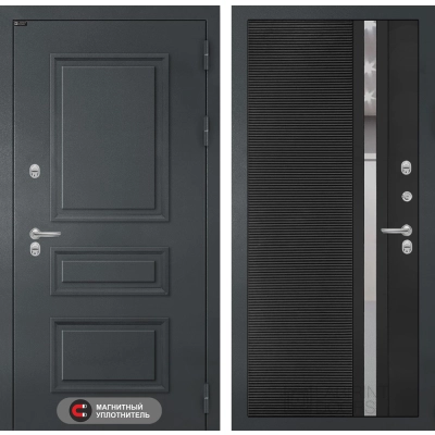 Входная дверь Атлантик 31 - Черный кварц, зеркальная вставка с тонировкой