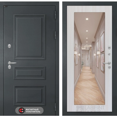 Входная дверь Атлантик с Зеркалом 18 - Сандал белый