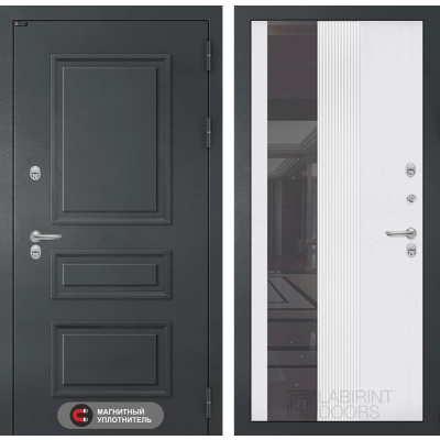 Входная дверь Атлантик с Зеркалом 32 тонированным - Белый рельеф софт