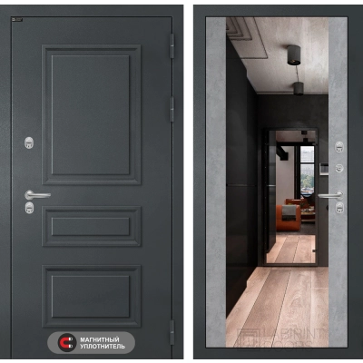 Входная дверь Атлантик с зеркалом Максимум - Бетон светлый