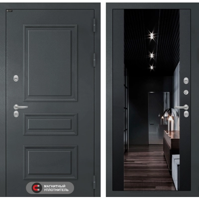 Входная дверь Атлантик с Зеркалом тонированным Максимум - Черный кварц