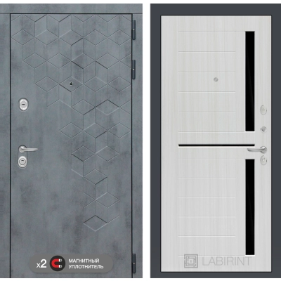 Входная дверь Бетон 02 - Сандал белый, стекло черное