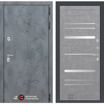 Входная дверь Бетон 20 - Бетон светлый, зеркальные вставки