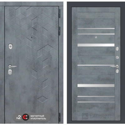 Входная дверь Бетон 20 - Бетон темный, зеркальные вставки