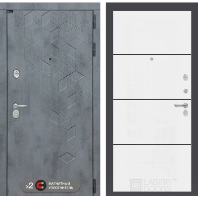 Входная дверь Бетон 25 - Белый софт, черный молдинг