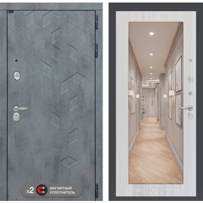 Входная дверь Бетон с зеркалом 18 - Сандал белый