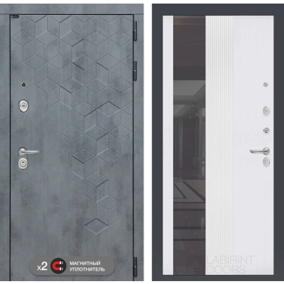 Входная дверь Бетон с Зеркалом 32 тонированным - Белый рельеф софт