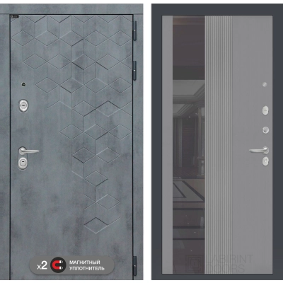 Входная дверь Бетон с Зеркалом 32 тонированным - Серый рельеф софт