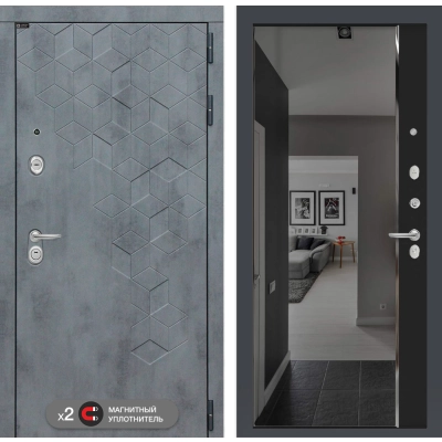 Входная дверь Бетон с зеркалом Панорама с тонировкой - Черный кварц