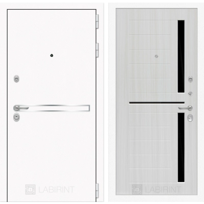 Входная дверь Лайн WHITE 02 - Сандал белый, стекло черное