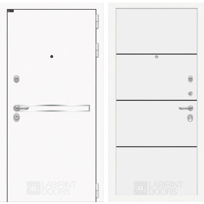 Входная дверь Лайн WHITE 25 - Белый софт, черный молдинг