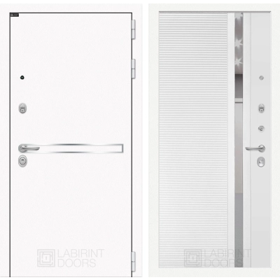 Входная дверь Лайн WHITE 31 - Белый софт, зеркальная вставка с тонировкой