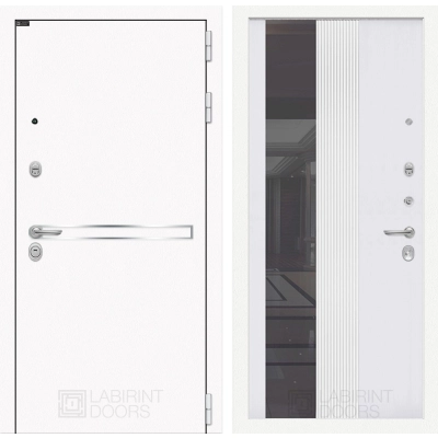 Входная дверь Лайн WHITE с Зеркалом 32 тонированным - Белый рельеф софт