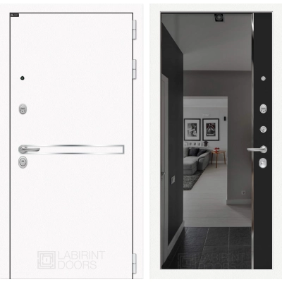 Входная дверь Лайн WHITE с зеркалом Панорама с тонировкой - Черный кварц