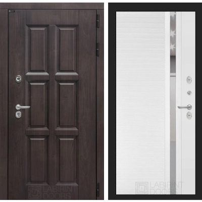 Входная дверь Лондон 31 - Белый софт, зеркальная вставка с тонировкой