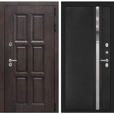 Входная дверь Лондон 31 - Черный кварц, зеркальная вставка с тонировкой