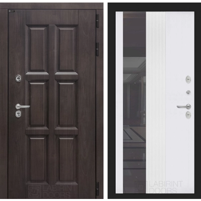 Входная дверь Лондон с Зеркалом 32 тонированным - Белый рельеф софт