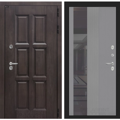 Входная дверь Лондон с Зеркалом 32 тонированным - Серый рельеф софт