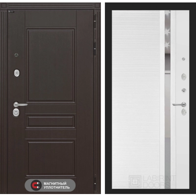 Входная дверь Мегаполис 31 - Белый софт, зеркальная вставка с тонировкой