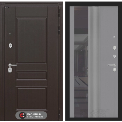 Входная дверь Мегаполис с Зеркалом 32 тонированным - Серый рельеф софт