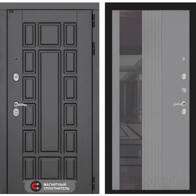 Входная дверь Нью-Йорк с Зеркалом 32 тонированным - Серый рельеф софт