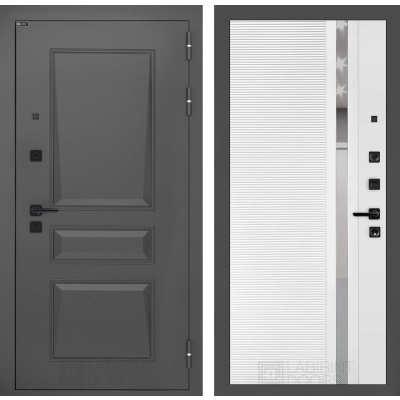 Входная дверь Орлеан 31 - Белый софт, зеркальная вставка с тонировкой