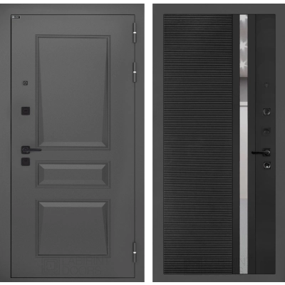 Входная дверь Орлеан 31 - Черный кварц, зеркальная вставка с тонировкой