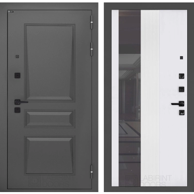 Входная дверь Орлеан с Зеркалом 32 тонированным - Белый рельеф софт