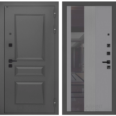 Входная дверь Орлеан с Зеркалом 32 тонированным - Серый рельеф софт