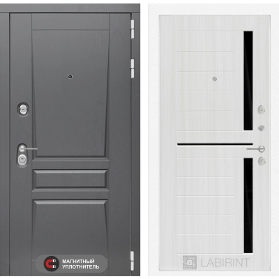 Входная дверь Платинум 02 - Сандал белый, стекло черное