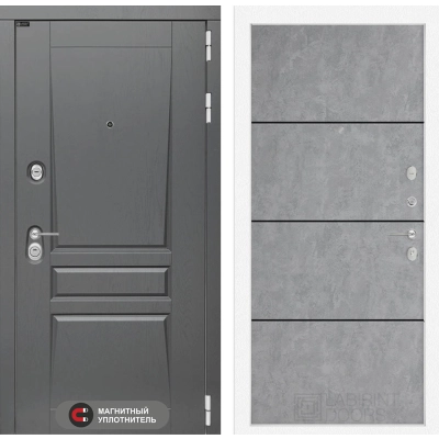 Входная дверь Платинум 25 - Бетон светлый, черный молдинг