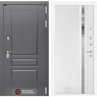 Входная дверь Платинум 31 - Белый софт, зеркальная вставка с тонировкой