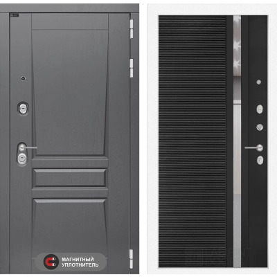 Входная дверь Платинум 31 - Черный кварц, зеркальная вставка с тонировкой