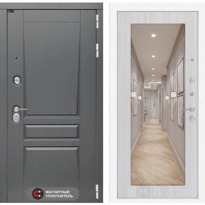 Входная дверь Платинум с Зеркалом 18 - Сандал белый